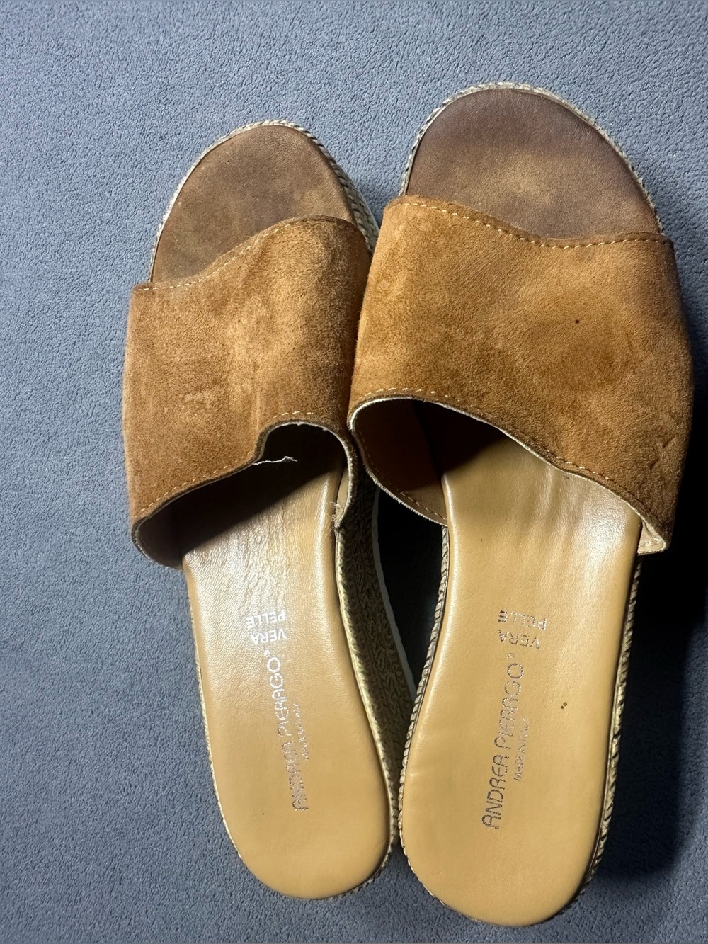 Tan Suede Slide Mules - Women's